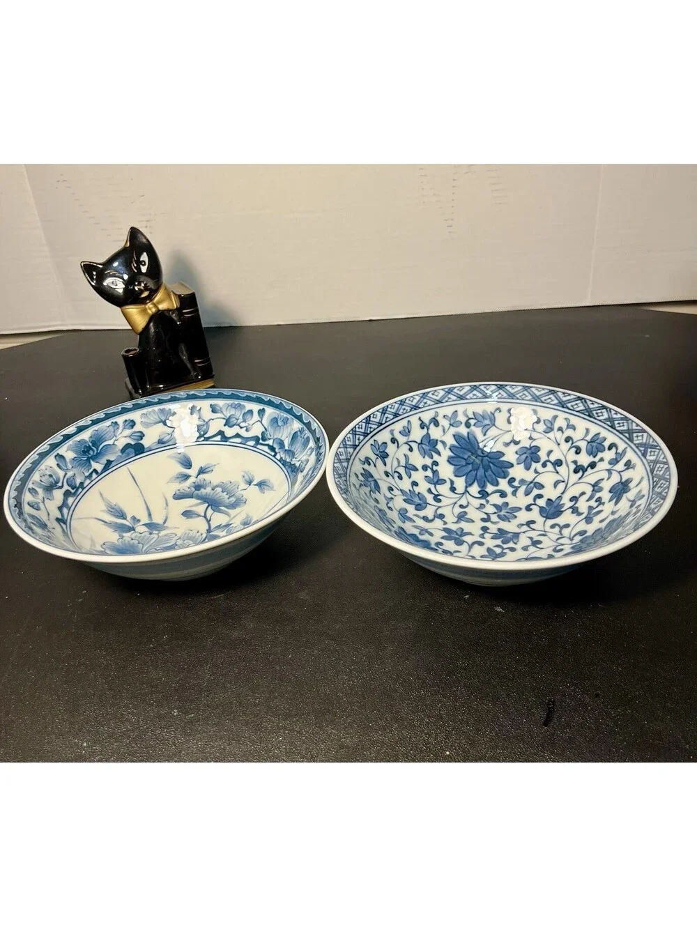 Takamine Kiln Japan 1970s Set Of 2 Serving Bowls Porcelain Blue White, 8x2.75”